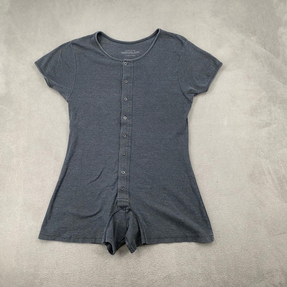 Faded Glory Authentic Wear Gray Henley Short Sleeve Romper Loungewear 7844